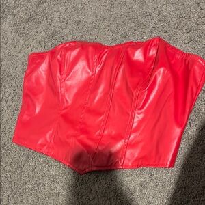 Red Faux Leather Corset Top